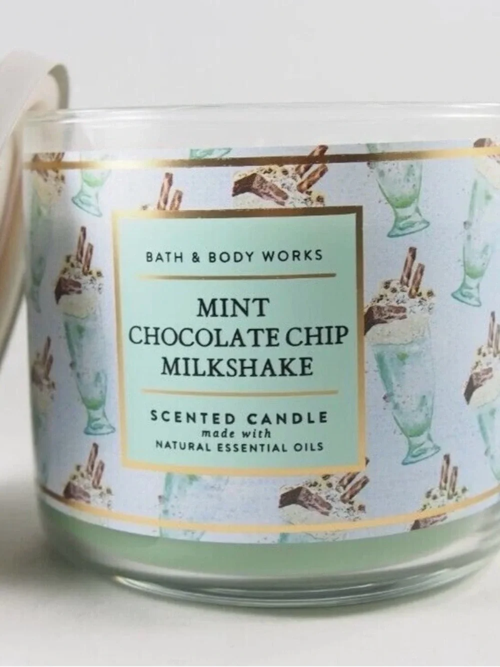 Bath & Body Works Mint Chocolate Chip Milkshake Candle - Mint Green, White